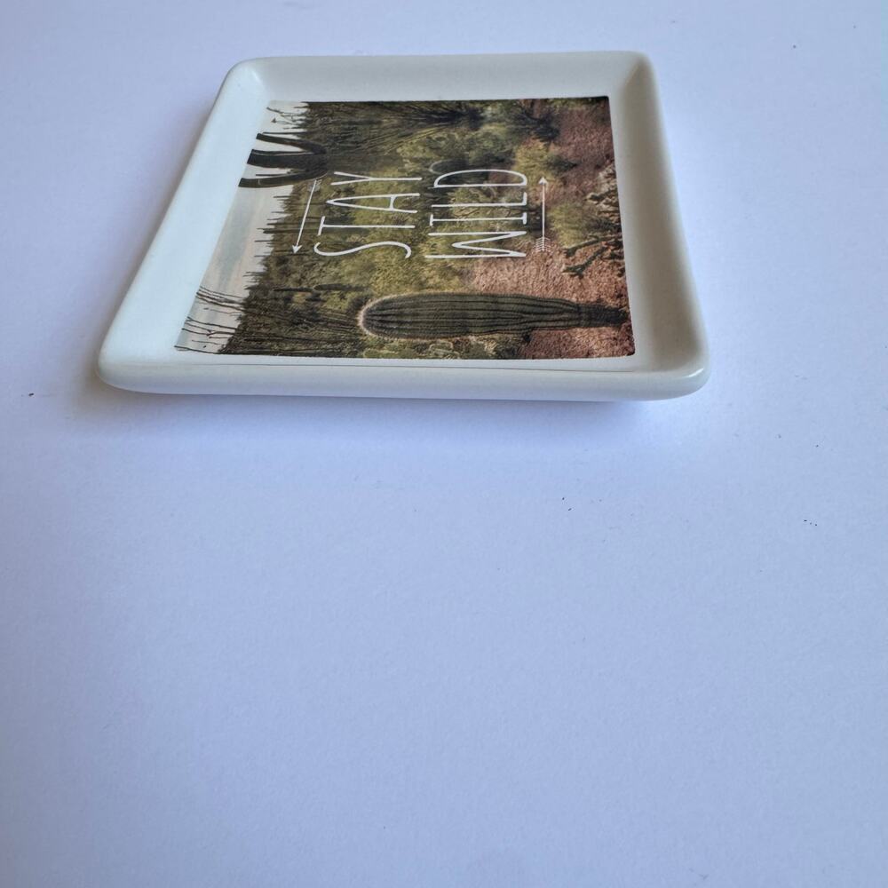 Primitives‎ by Kathy Small Trinket Tray Stay Wild Cactus White Square Boho Gift - Picture 4 of 10